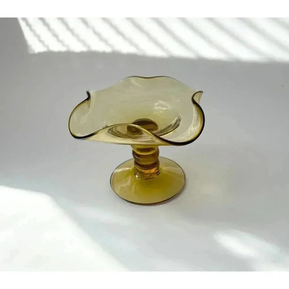 Viking Glass Amber Pedestal Compote Dish - Picture 2 of 10